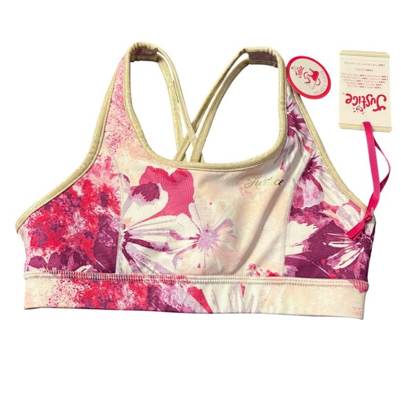 Justice Reversible Floral & Glitter Sports Bra M - Picture 1 of 3